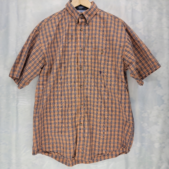 Wrangler TwentyX Orange Blue Plaid Button Up - Picture 1 of 5